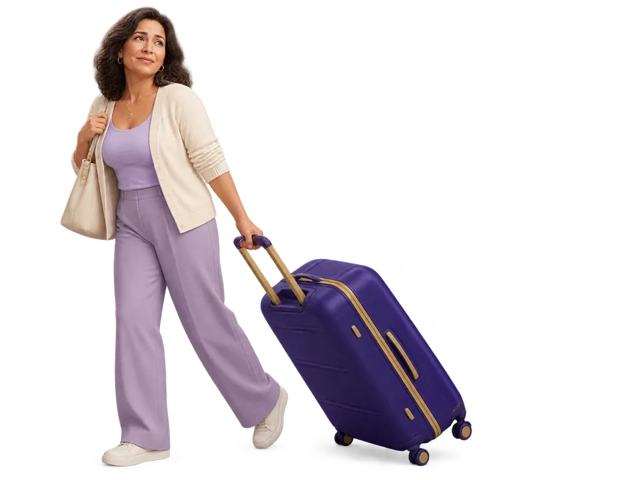 Mujer arrastrando una maleta pesada